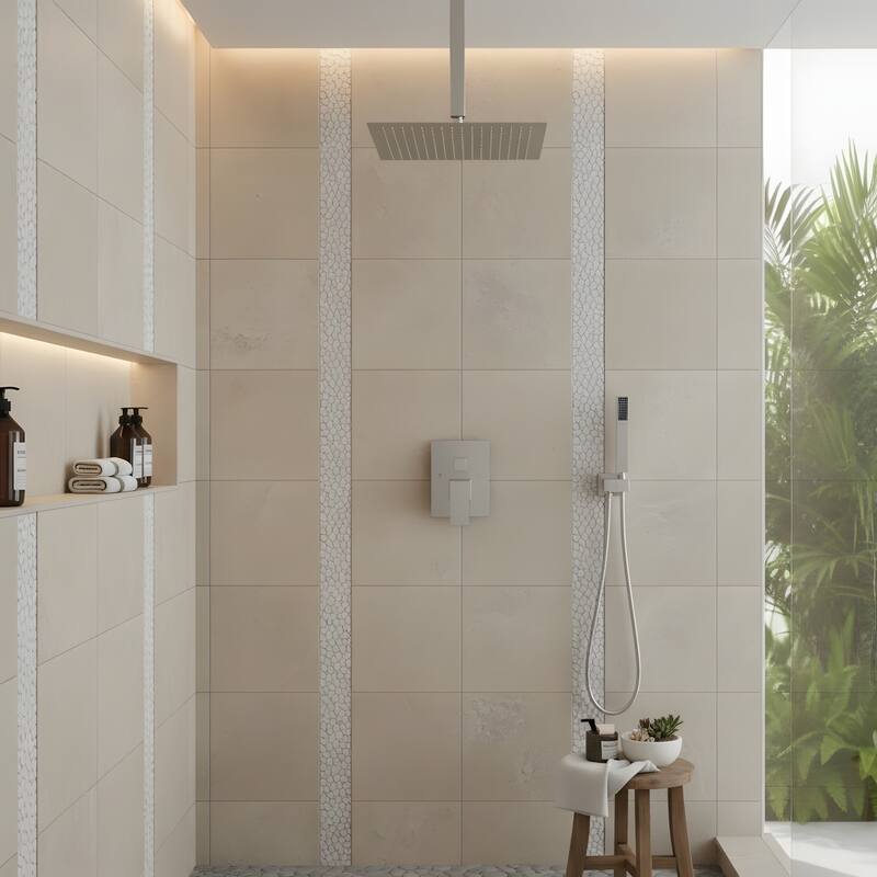 12" Ceiling-Mounted Square Shower and Handheld Showerhead Set