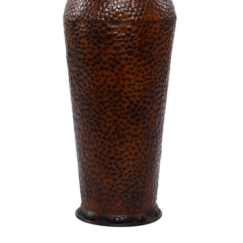Metal Indoor Outdoor Tall Floor Bottleneck Vase with Bubble Texture and Studs - Set of 3 Dark Brown - Roche River Decor