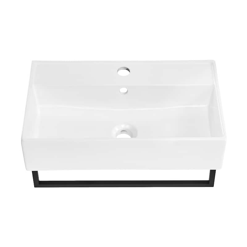 Reims 22" Wall-Mount Bathroom Sink With Black Towel Bar - 22.05" x 12.4" 5.3" - 22.05" x 12.4" 5.3" - Black