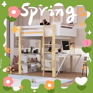 Modern Full Size Loft Bed With Built-in Storage Cabinet and Cubes,Foldable desk,Sturdy Frame,s