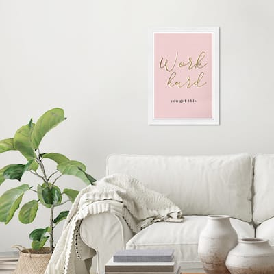 Wynwood Studio 'Work Hard Blush' Typography and Quotes Pink Wall Art Framed Print