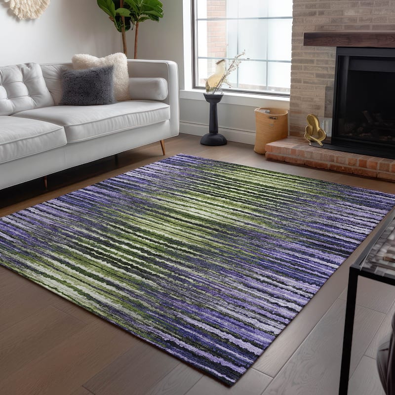 Machine Washable Indoor/ Outdoor Chantille Jagged Stripes Rug