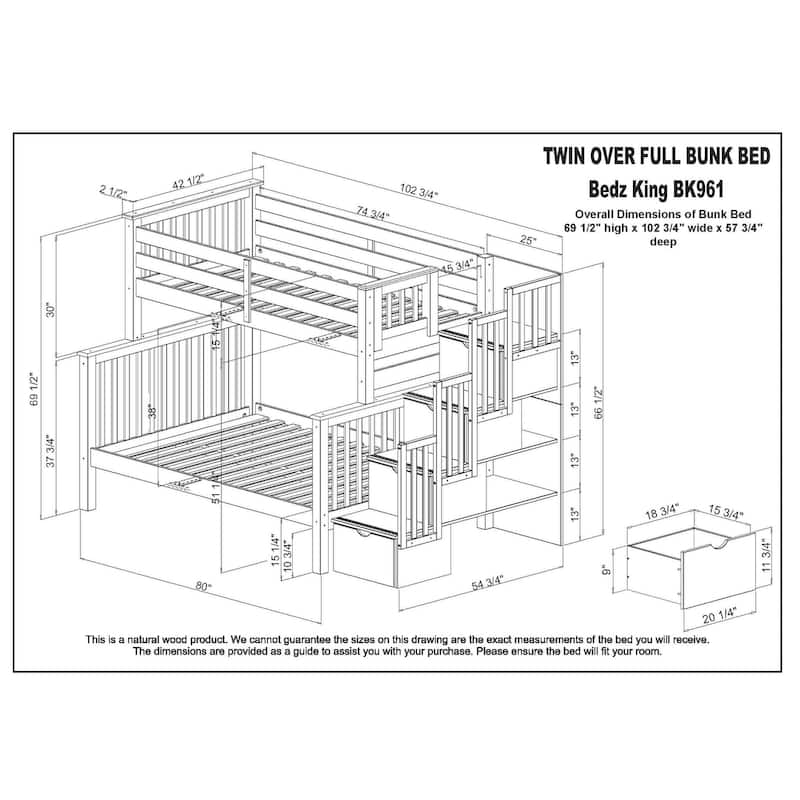Taylor & Olive Trillium Twin over Full Stairway Bunk Bed, Full Trundle