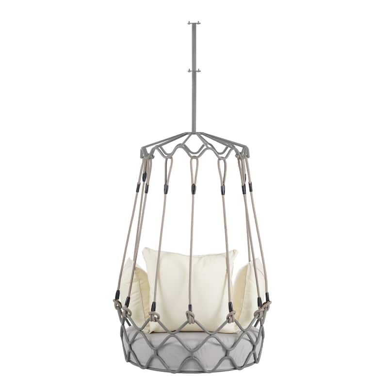 Outdoor Porch Hanging Basket Swing Chair with Olefin Fabric Cushion