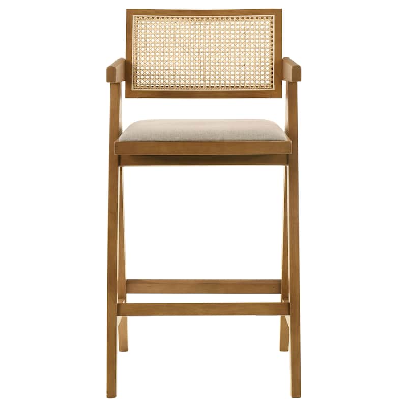 Kane Woven Rattan Wood Bar Chair Light Walnut (Set of 2)