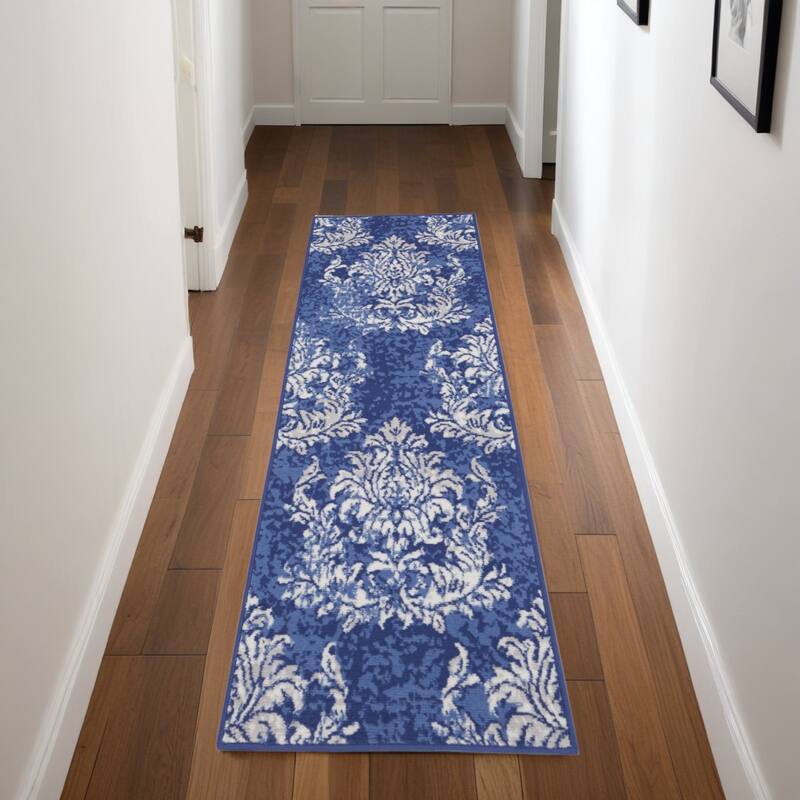 Jore Power Loomed Distressed Abstract Non Skid Stain Resistant Area Rug By HomeRoots - 96' X '24' X '0.39 - 96' X '24' X '0.39 - Oxford Blue - Runner