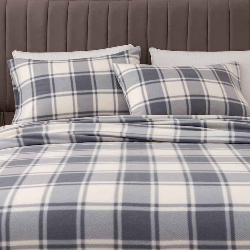 Great Bay Home Super Soft Extra Plush Plaid Fleece Bed Sheet Set