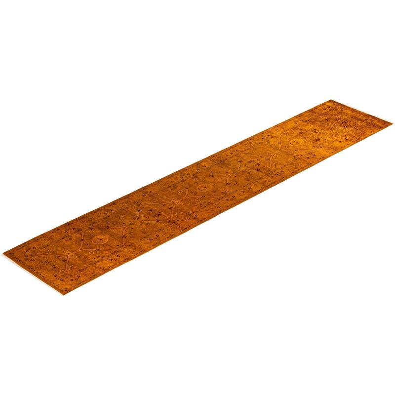 Fine Vibrance, One-of-a-Kind Hand-Knotted Runner Rug - Gold, 2' 6" x 13' 5" - 2' 6" x 13' 5"