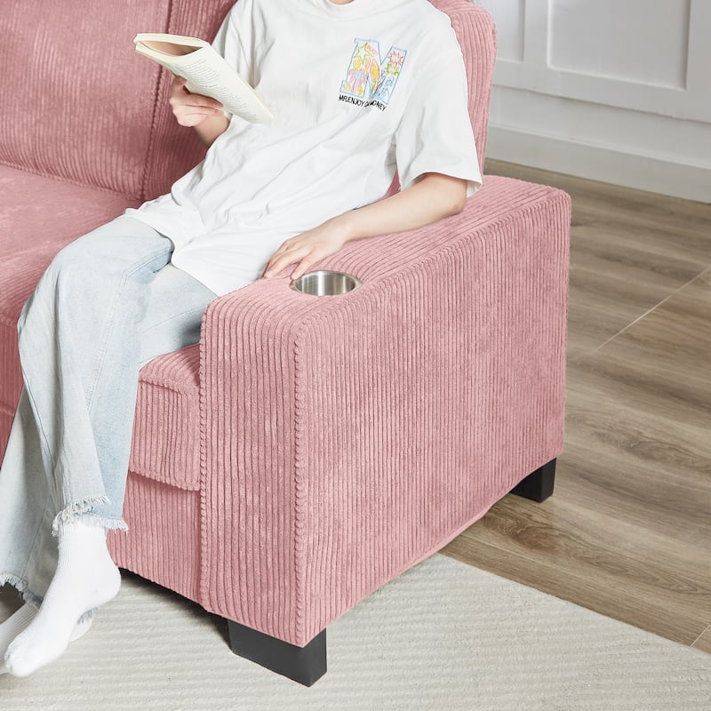 84" Corduroy 3-Seater Sofa, Modern Compressed Design for Multiple Rooms