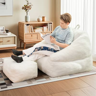 Mieres Bean Bag Chair with Footstool, Armrest Bean Bag Chair with Filler, Ultra Soft Fluffy Tufted Bean Bag Chair