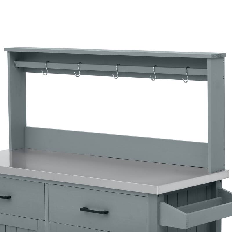 54.1" Outdoor Kitchen Island,Outdoor Grill Cart on Wheels, Potting Bench Table with Stainless Steel Top and Storage Cabinet