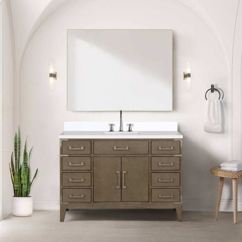 Laurel 48 in W x 22 in D Black Oak Single Bath Vanity, Cultured Marble Top, Faucet Set, and 46 in Mirror