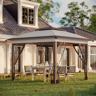 Outsunny 12' x 12' Pop Up Canopy Tent with Netting and Carry Bag, Instant Sun Shelter with 137 sq.ft Shade, Tents for Parties
