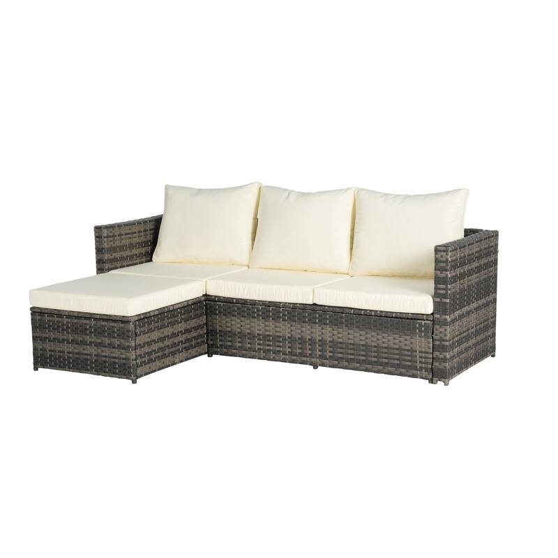 2-Pieces Outdoor Patio L-Shaped Sectional Sofa Set with Glass Coffee Table