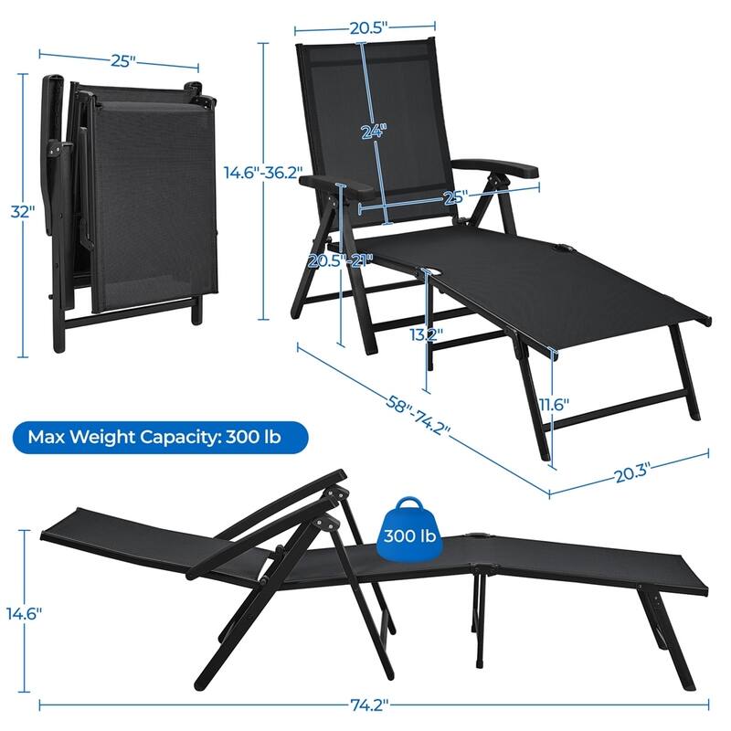 Yaheetech 2pcs Texteline Outdoor Chaise Lounge Portable Patio Lounge