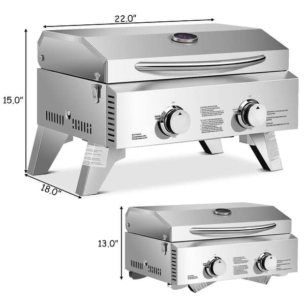Costway 2 Burner Portable BBQ Table Top Propane Grill Stainless - 22undefinedundefined x 18undefinedundefined x 15undefinedundefined (L W x H) - - 17920311