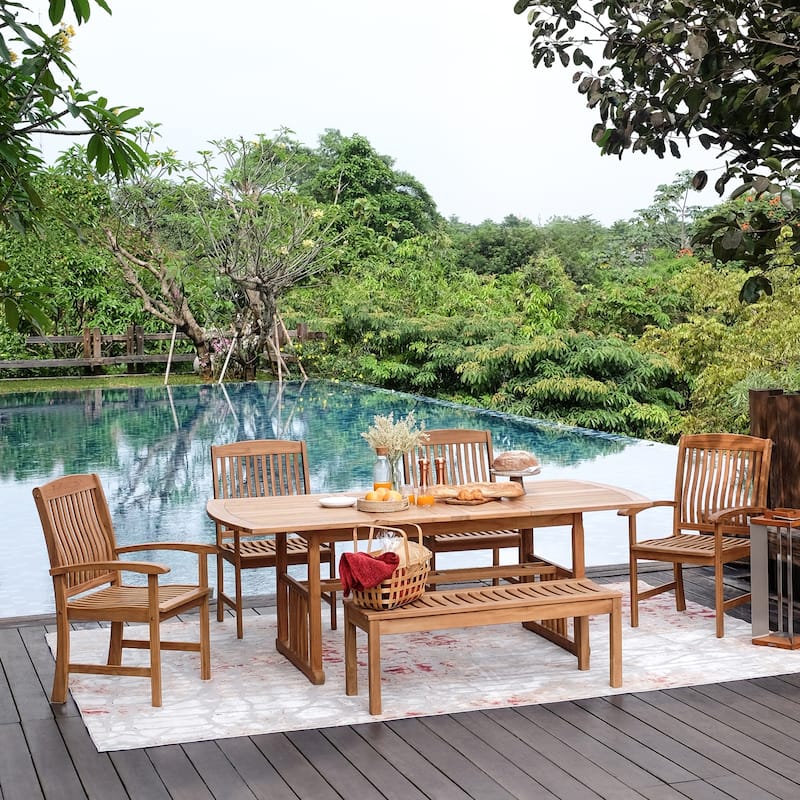 Cambridge Casual Caterina 6-Piece Teak Outdoor Extendable Dining Set - Natural Teak