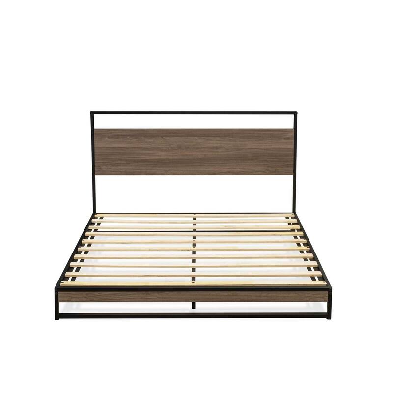 Queen Bed Frame - Full Size Platform Bed with Legs - Modern Wood Slat Support - Black Finish