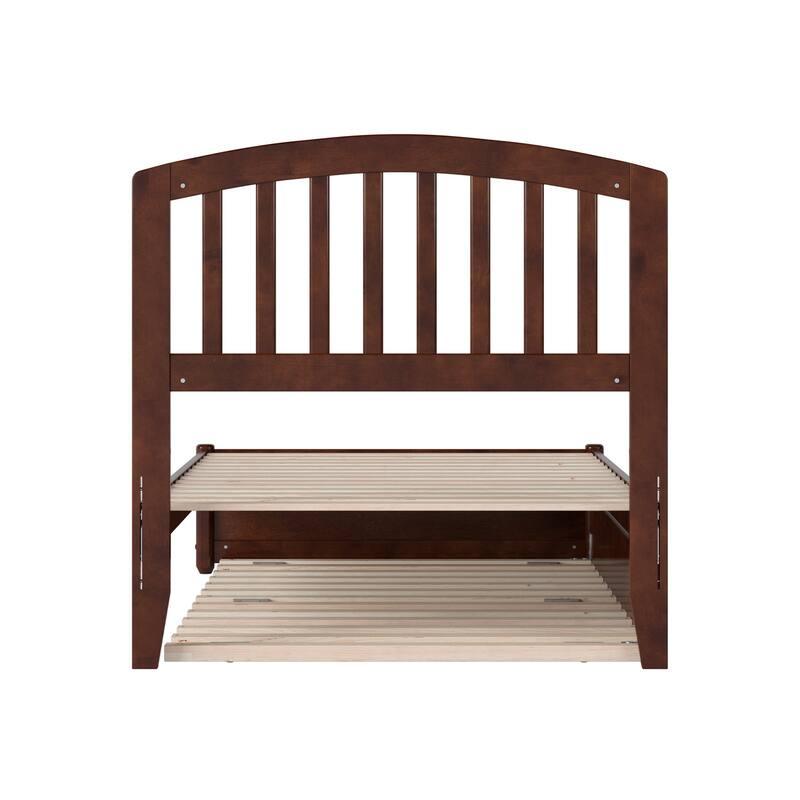 Island Interiors Twin Platform Bed with Trundle - Walnut Finish, Modern Design, Space Saving