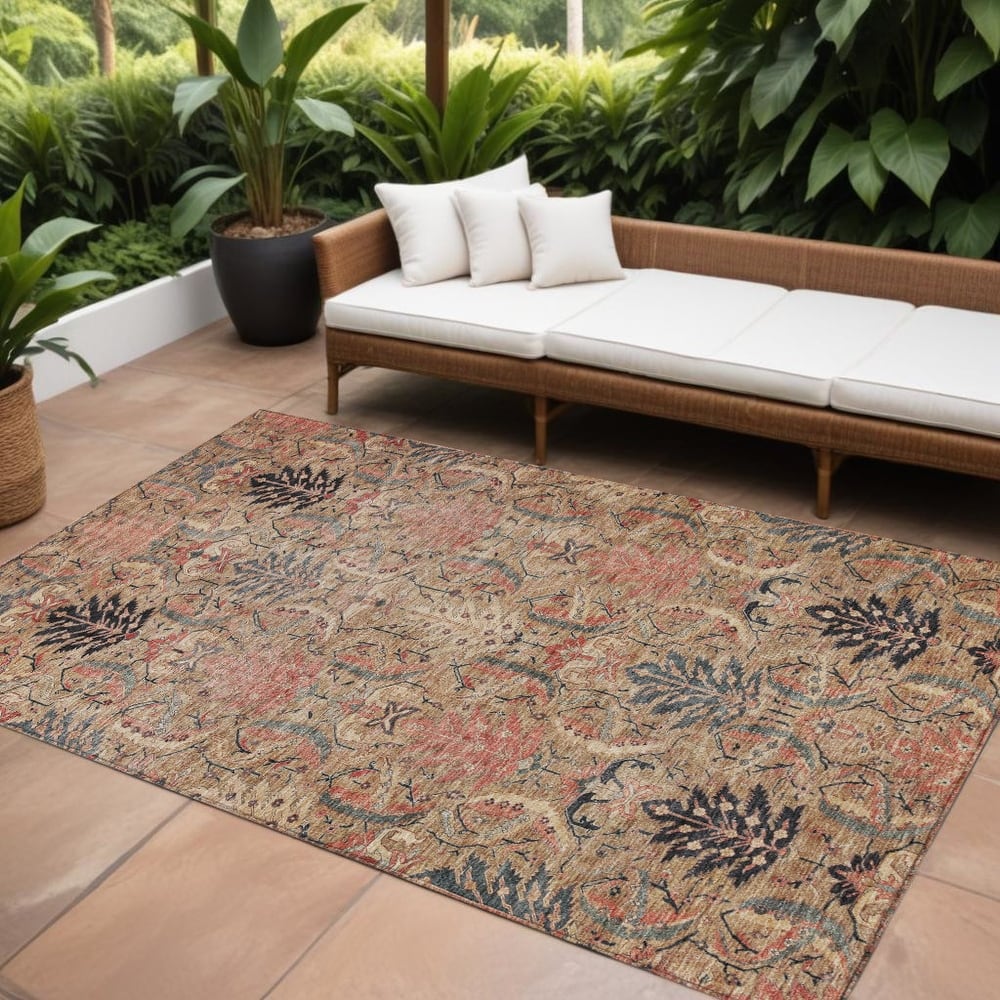 HomeRoots Damask Transitional Rectangle Outdoor Rug