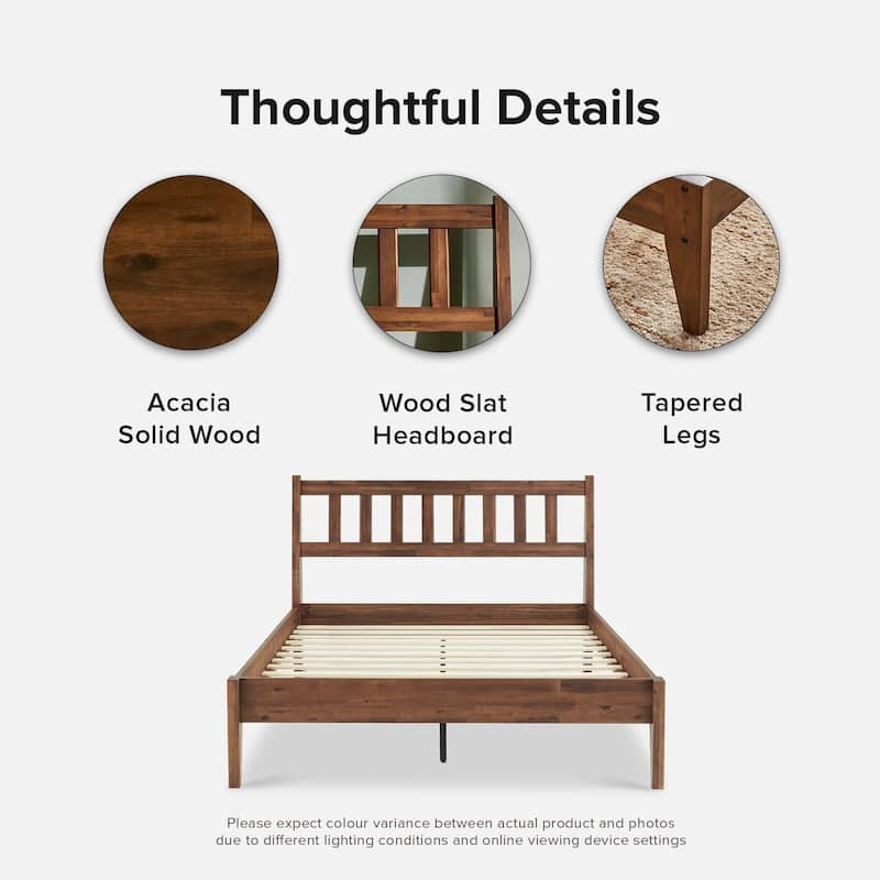 Mopio Ted Acacia Solid Wood Bed Frame with Headboard