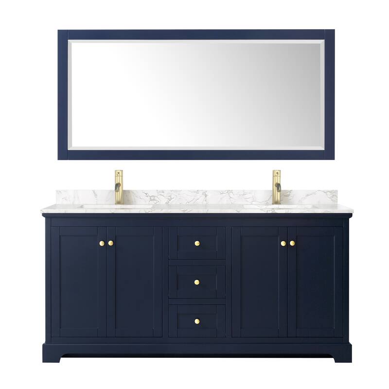 Avery 72 Inch Double Vanity, Cultured Marble Top, 70 Inch Mirror