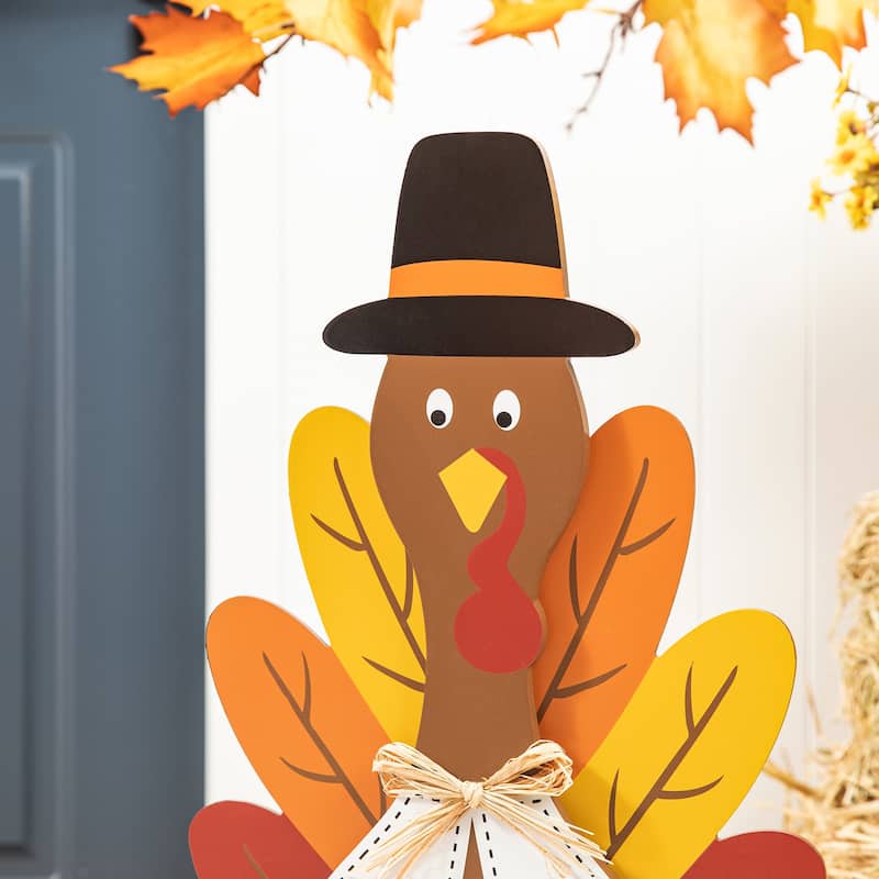 Glitzhome 31"H Thanksgiving Wooden Turkey Porch Decor(KD)
