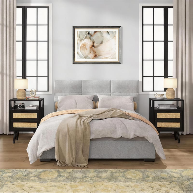 Set of 2 with 2 Drawers, 15.4" Modern Storage Bedside Table with Golden Metal Handles, Wooden End Table for Bedroom