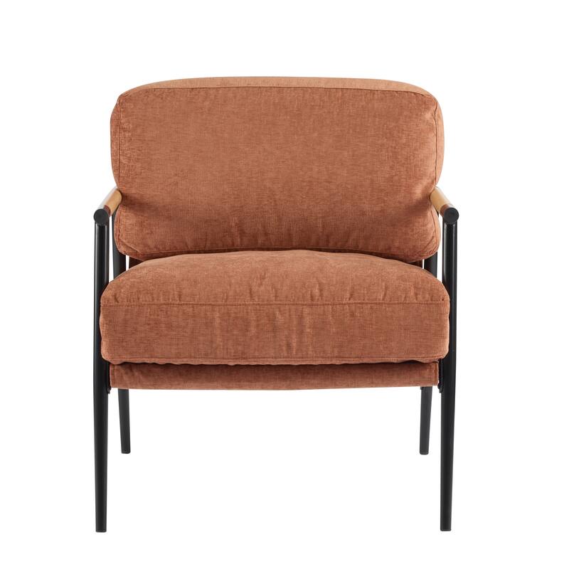 Polyester Accent Chair with Metal Frame & Wooden Armrests