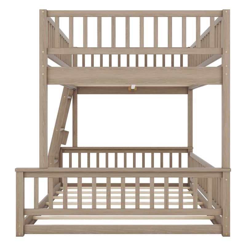 Floor Bunk Bed with Ladder and Guardrails, Full XL Over Queen Bed