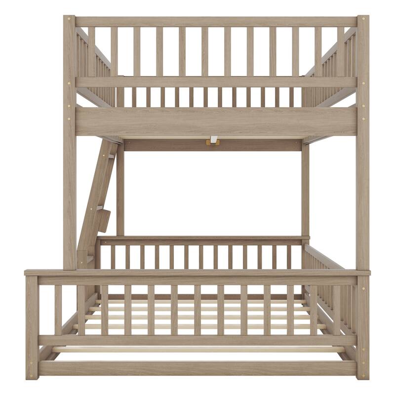 Walnut Full XL over Queen Size Bunk Bed with Ladder and Guardrails for Kids, Boys and Girls, Bedroom
