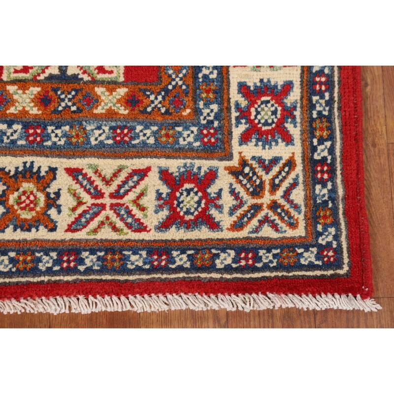 Geometric Red Kazak Oriental Accent Rug Bedroom Handmade Wool Carpet - 2'8" x 4'3"