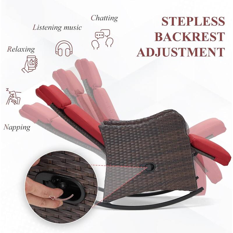 Outdoor Recliner Rocking Chairs with Soft Removable Cushions and Footrests