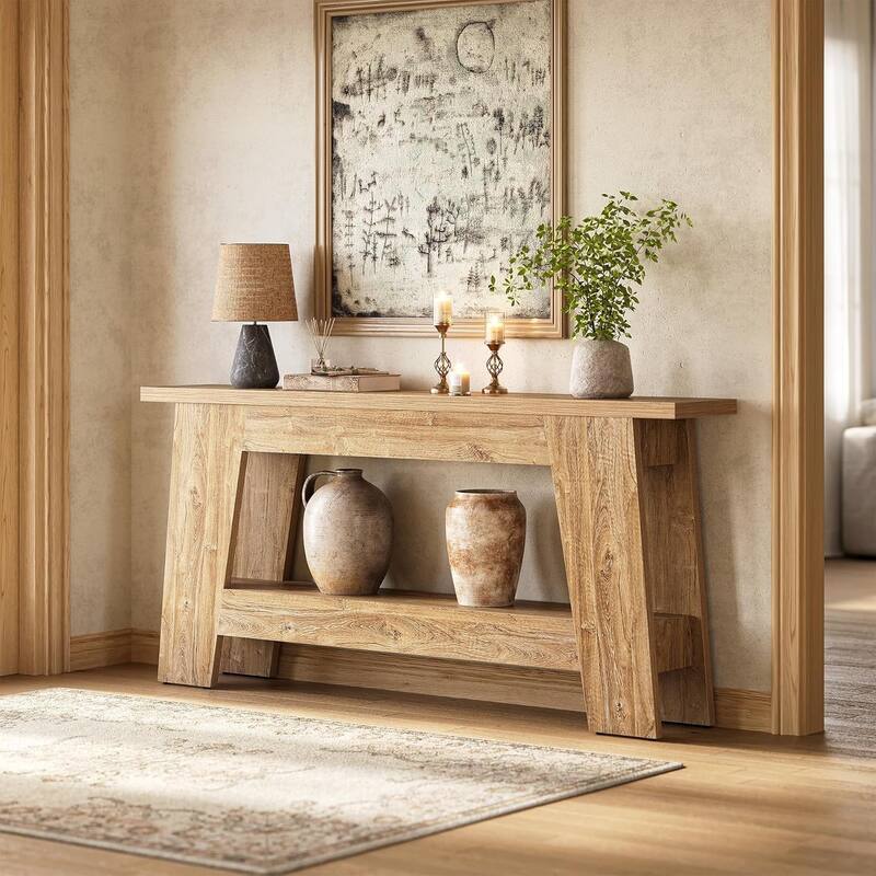 71'' Extra Long Entryway Console Table, 2-Tier Sofa Table Behind Couch