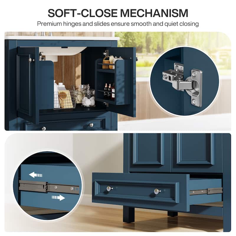 Modern Bathroom Vanity with Sink, Vanity Cabinet with Drawer and Door Organizer