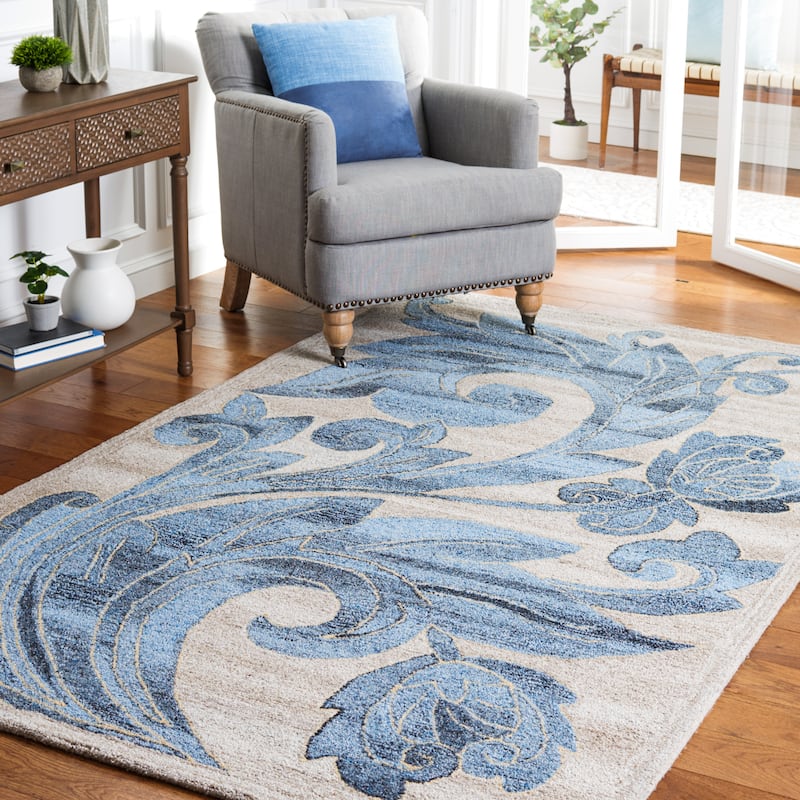 SAFAVIEH Handmade Abstract Chloi Floral Wool Rug - 6' x 9' - Beige/Blue