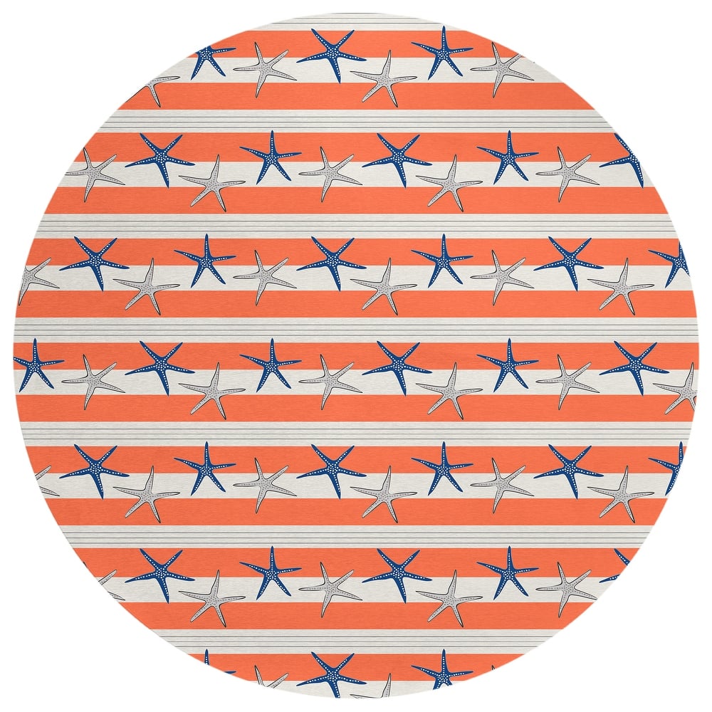 Indoor/ Outdoor Surfside Starfish Stripes Washable Rug New