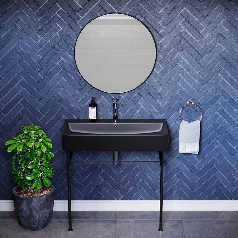 Claire 24 Ceramic Console Sink Matte Black Basin Black Legs - 36"