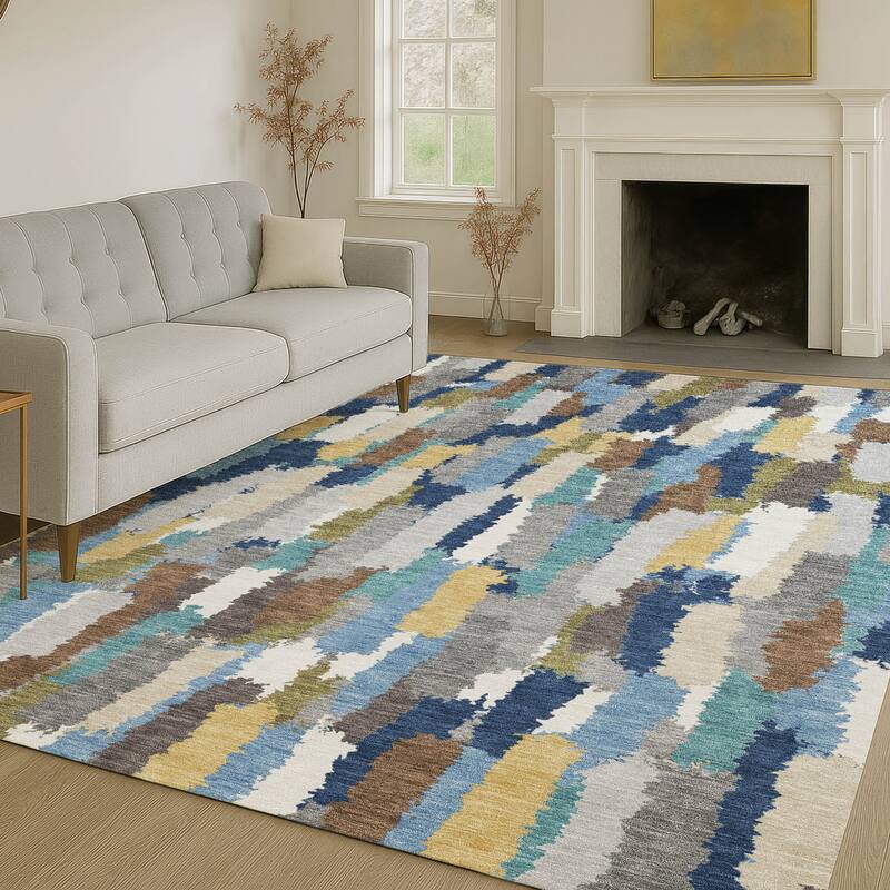 Machine Washable Indoor/ Outdoor Contemporary Stacks Chantille Rug