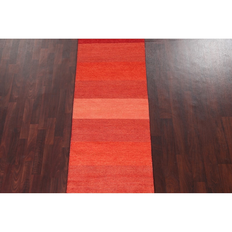 Modern Gabbeh Kashkoli Runner Rug Hand-knotted Oriental Wool Carpet - 2'7" x 9'6"