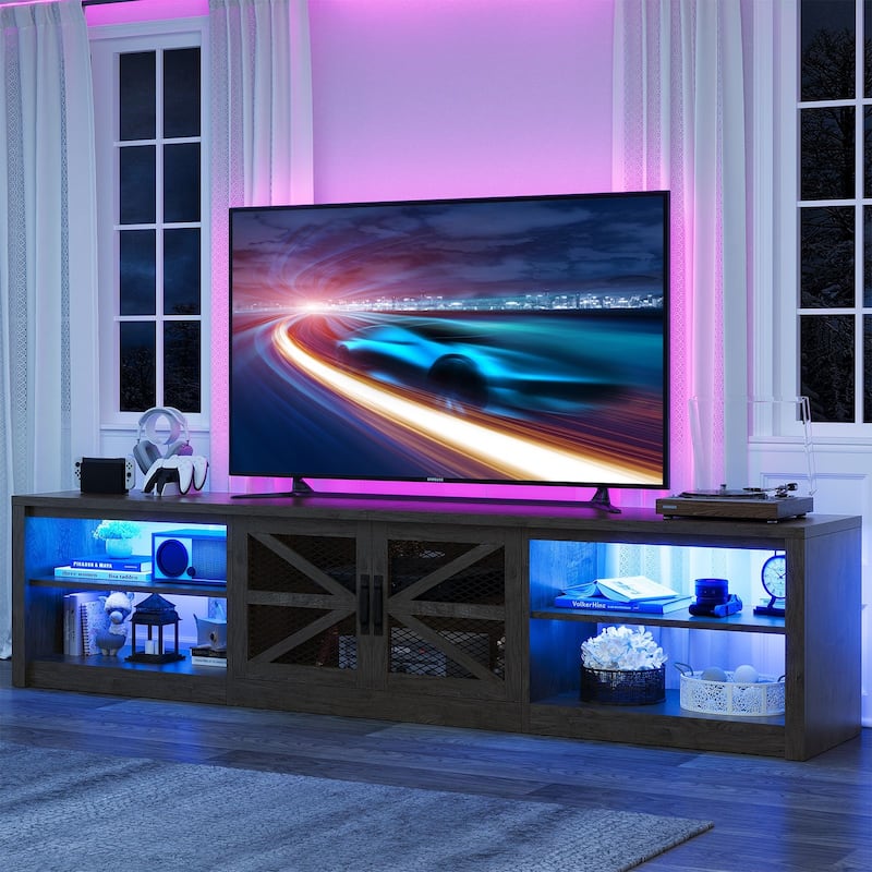 Gymojoy 78.7" Farmhouse TV Stand with LED Lights, Rustic Entertainment Center for 55-90" TV, Wood Media Console. - 78"W.