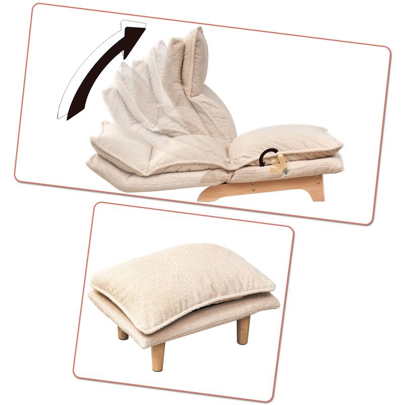 Fabric Upholstered Adjustable Backrest Leisure Chaise Recliner Chair with an Ottoman