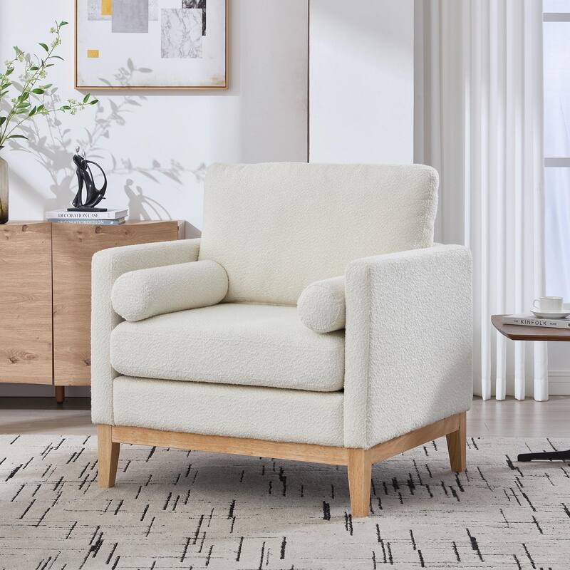 Boucle Armchair with Storage Ottoman - 300lb Capacity, Farmhouse Style