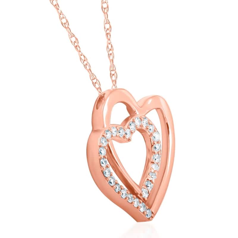 Womens 1/4ct Diamond Heart Shape Pendant Rose Gold 3/4" Tall