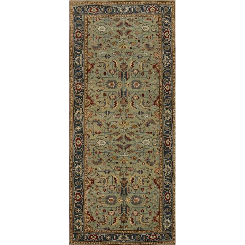 Hand-knotted Transitional Wool Carpet Green Oushak Rug Floral Oriental Area Rug - 19' 9'' X 7' 11''