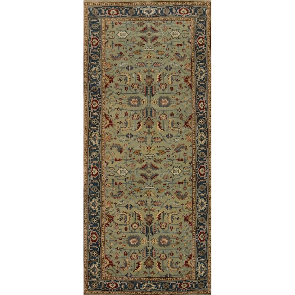 Hand-knotted Transitional Wool Carpet Green Oushak Rug Floral Oriental Area Rug - 19' 9'' X 7' 11''