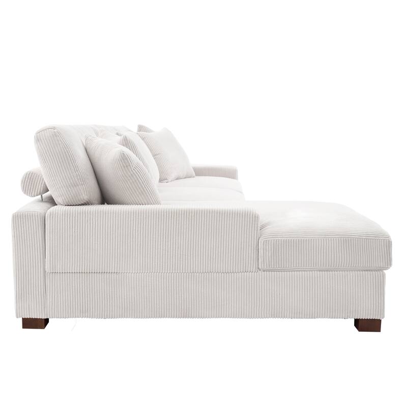 118" W Corduroy L-shape Modular Sectional Sofa with Pillows