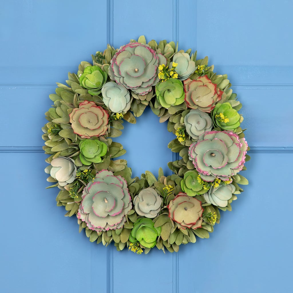 Wooden Mini Flowers Artificial Spring Wreath - 14"