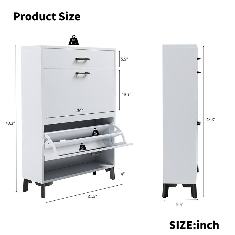 Entryway Shoe Storage Cabinet with Hidden Shoe Rack & Sturdy MDF Frame for Entryway Organization