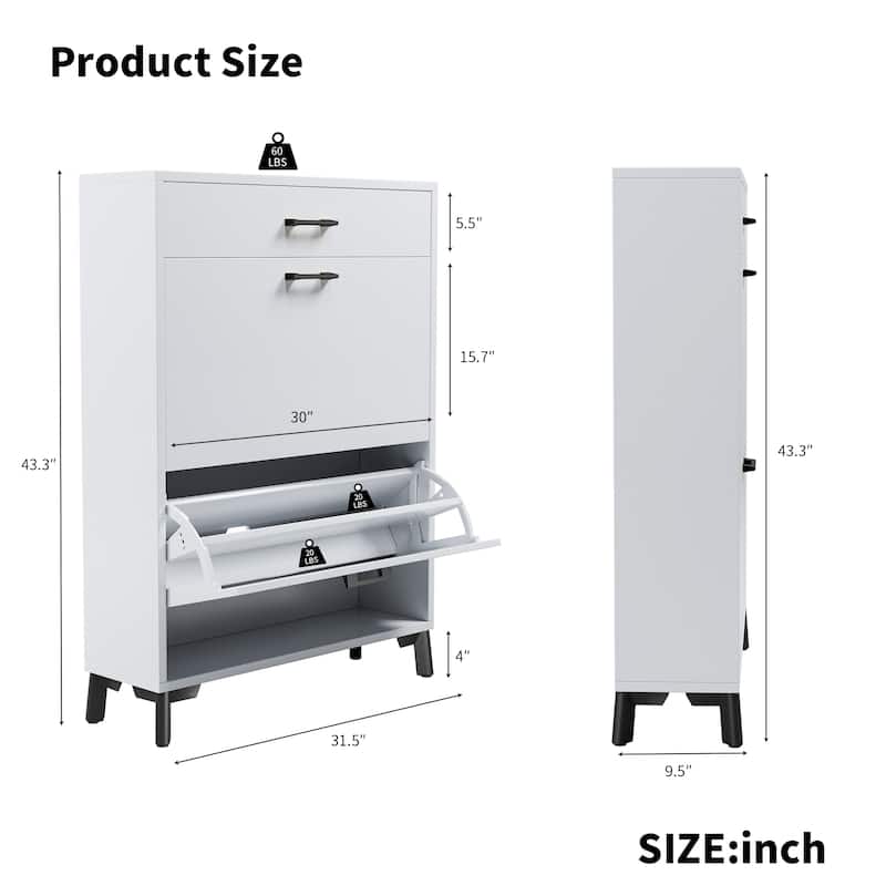 GDF Studio - Modern Shoe Storage Cabinet with 2 Flip Drawers and Hidden Organizer